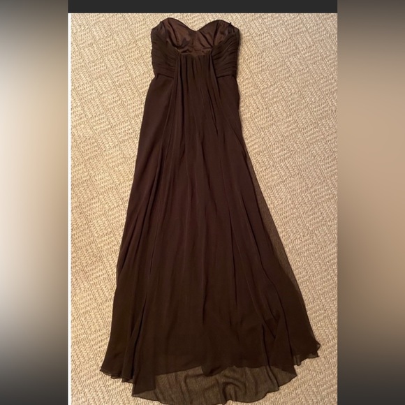 NWT ABS Allen Schwartz Strapless Chocolate Flowy Dress with Train Sz 8 - Picture 2 of 9